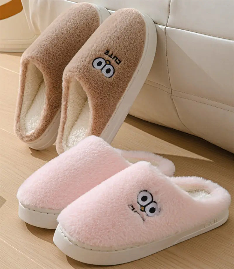 Cute Cartoon Big-eyes Slippers For Couples Winter Warm Non-slip Floor Bedroom Slipper Home Men And Women House Shoes