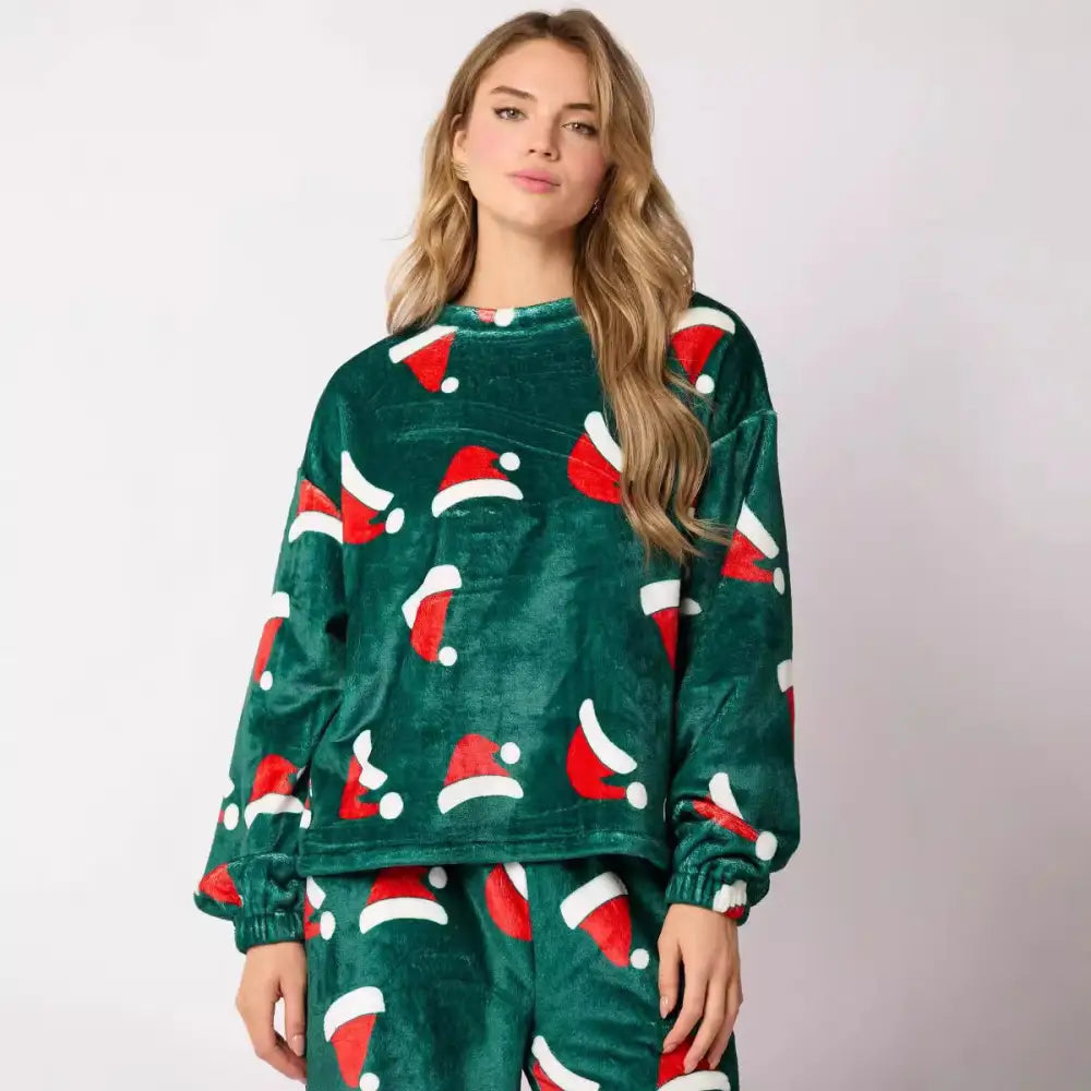 2024 Casual Flannel Pajama Sets For Women 2 Piece Cute Long Sleeve Matching Lounge Shirts Sets Santa Claus Pajamas