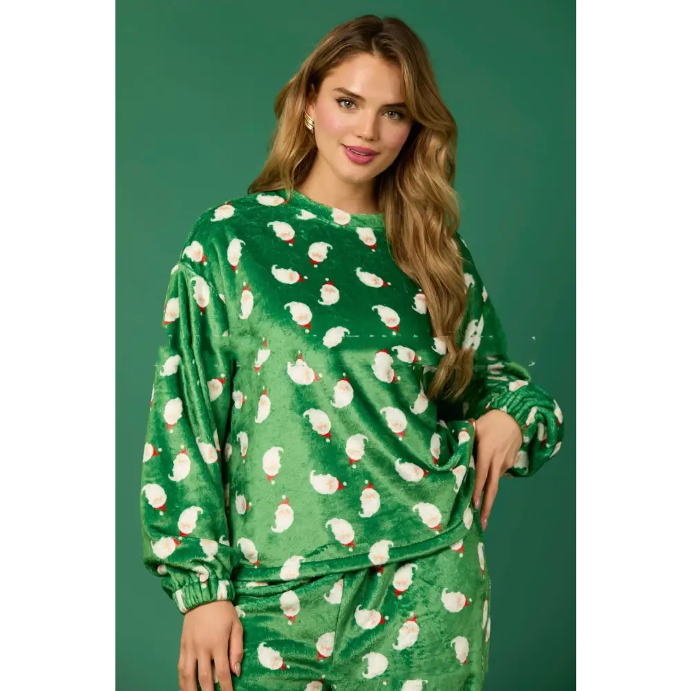 2024 Casual Flannel Pajama Sets For Women 2 Piece Cute Long Sleeve Matching Lounge Shirts Sets Santa Claus Pajamas