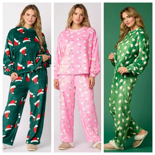2024 Casual Flannel Pajama Sets For Women 2 Piece Cute Long Sleeve Matching Lounge Shirts Sets Santa Claus Pajamas