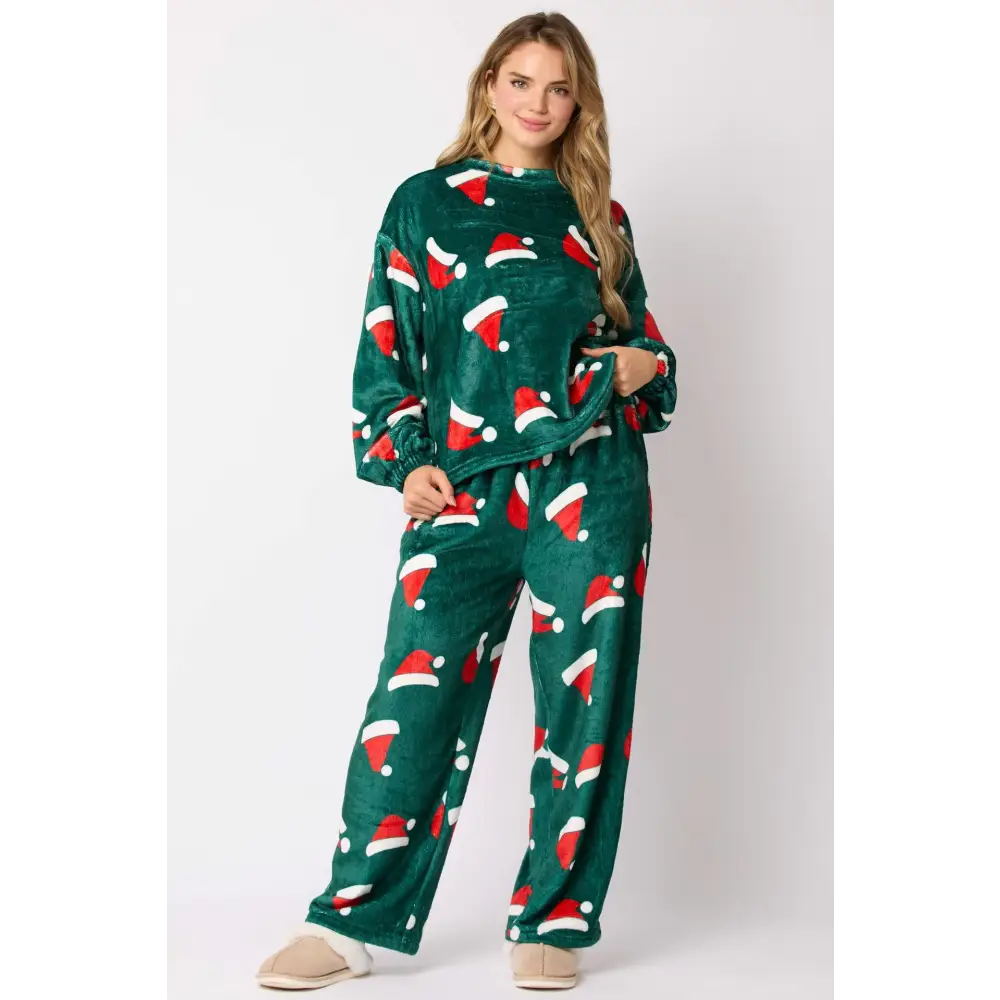 2024 Casual Flannel Pajama Sets For Women 2 Piece Cute Long Sleeve Matching Lounge Shirts Sets Santa Claus Pajamas