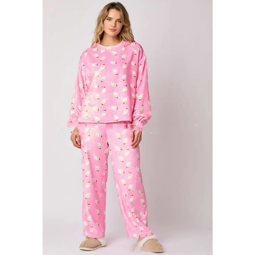 2024 Casual Flannel Pajama Sets For Women 2 Piece Cute Long Sleeve Matching Lounge Shirts Sets Santa Claus Pajamas