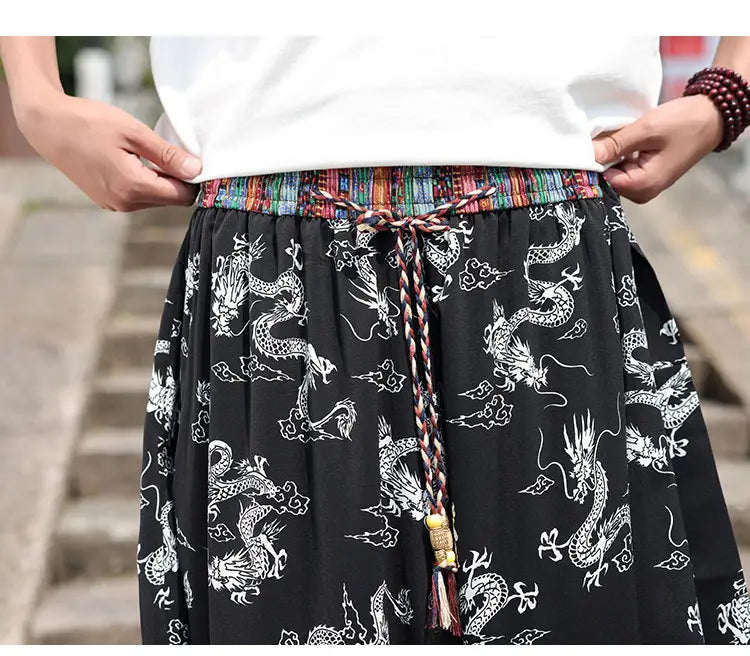 Men’s Plus Size Dragon Pattern Thin Chinese Trousers