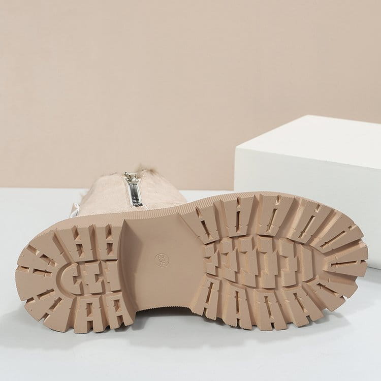 Women’s Snow Boots Winter Warm Foldable Plush Tube Short Boot Solid Color Round-toe Platform Shoes