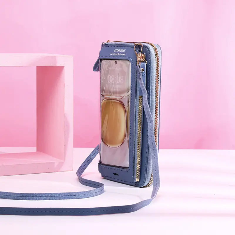 Transparent Touch Screen Mobile Phone Crossbody Bags Women Anti-theft Multifunctional Long Wallet ZIpper Shoulder Bag