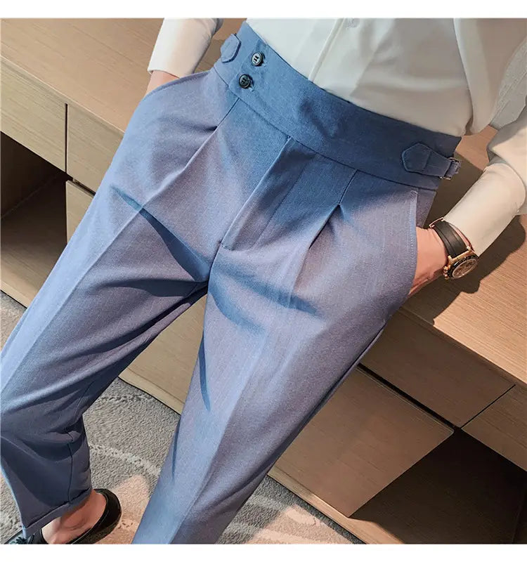 High-waisted Trousers Striped Casual Men