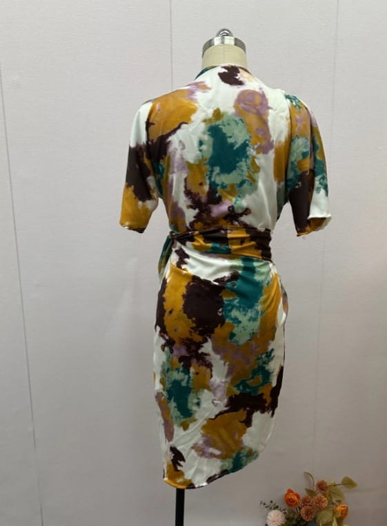 Women’s V-neck High Waist Slim Fit Fashion Printed Sheath Dress