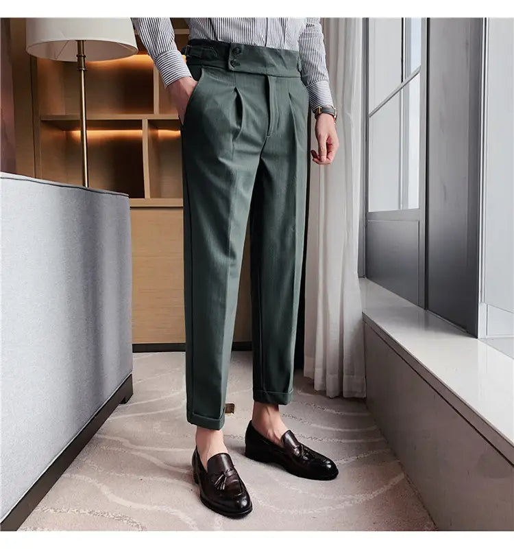 High-waisted Trousers Striped Casual Men