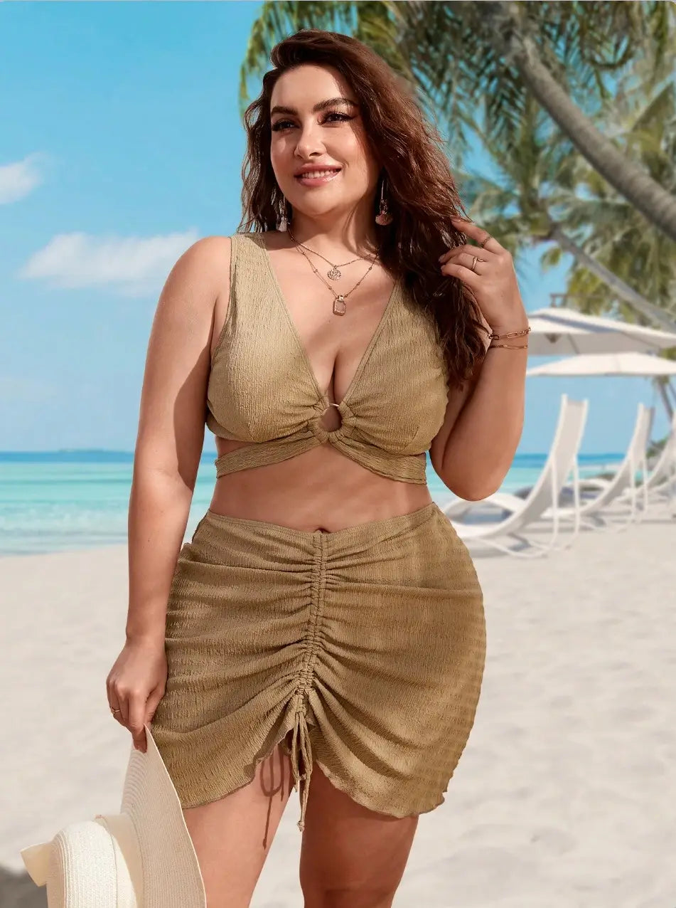 Women’s Polyester Solid Color Loose Swimsuit Suit