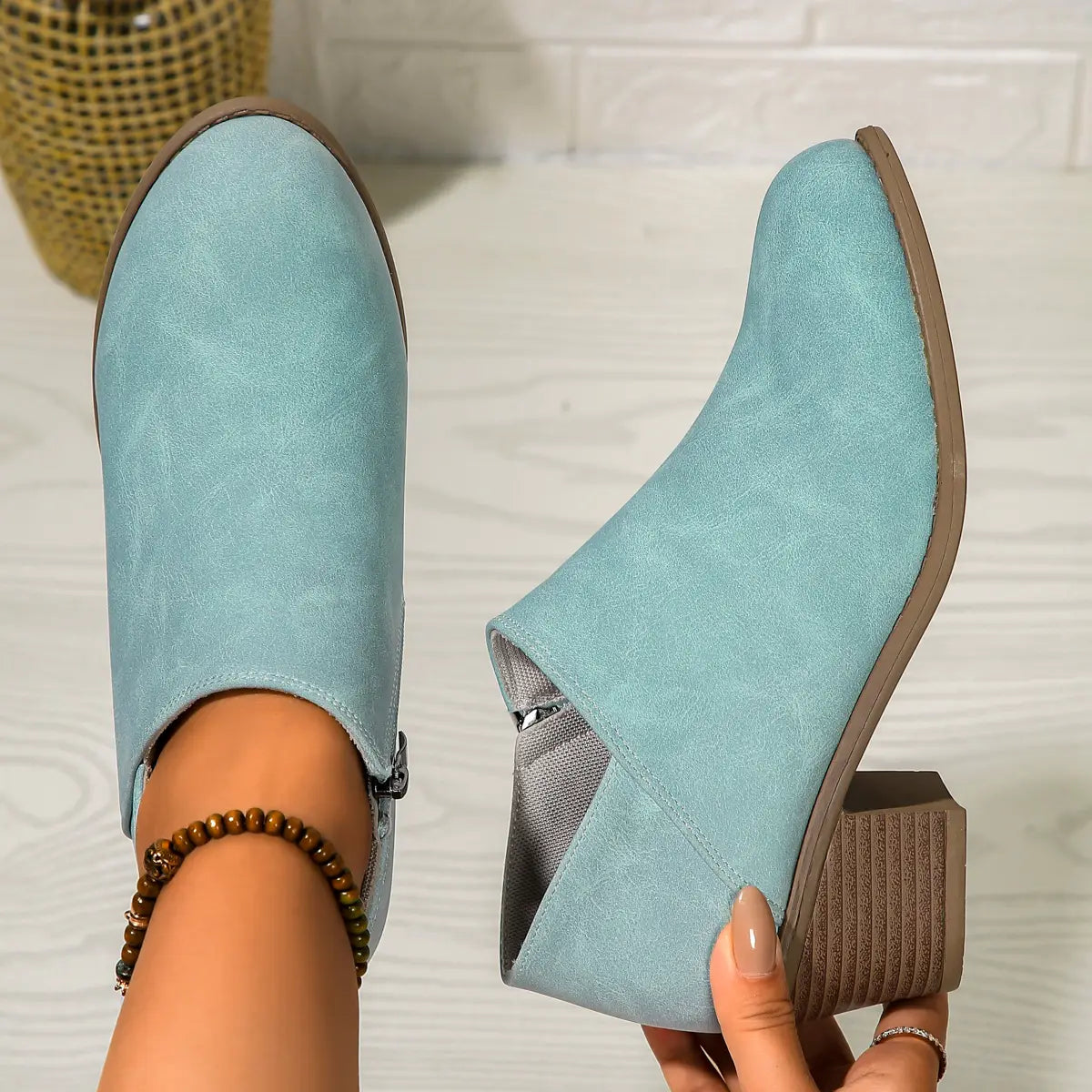 Chunky Heel Round Toe Ankle Boots With Side Zipper Design Fashion Fall Winter Short Boots For Women Shoes
