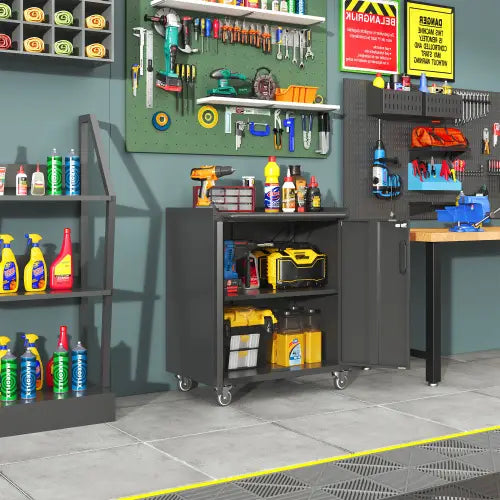 Heavy-Duty Metal Garage Storage Cabinet With Wheels