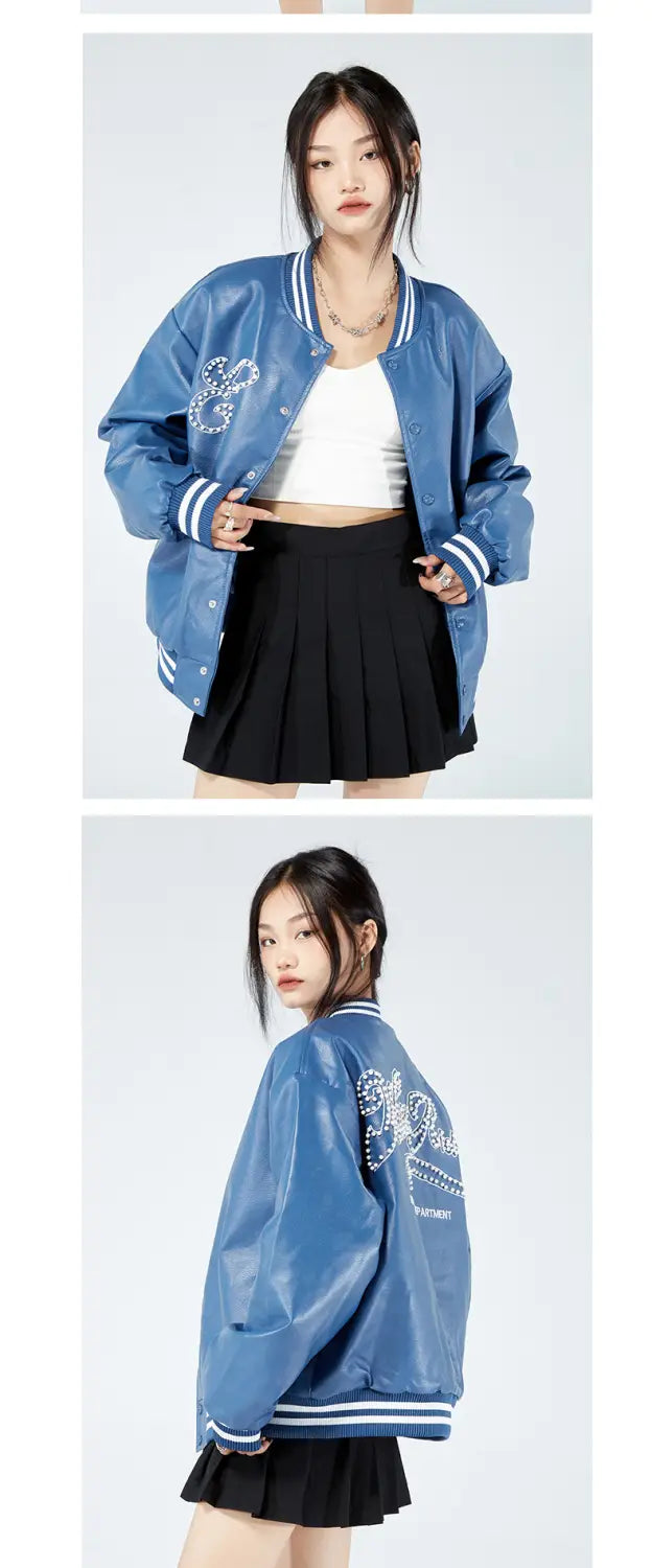 PU Leather Jacket Men’s And Women’s Fashion Autumn And Winter Tops Baseball Uniforms