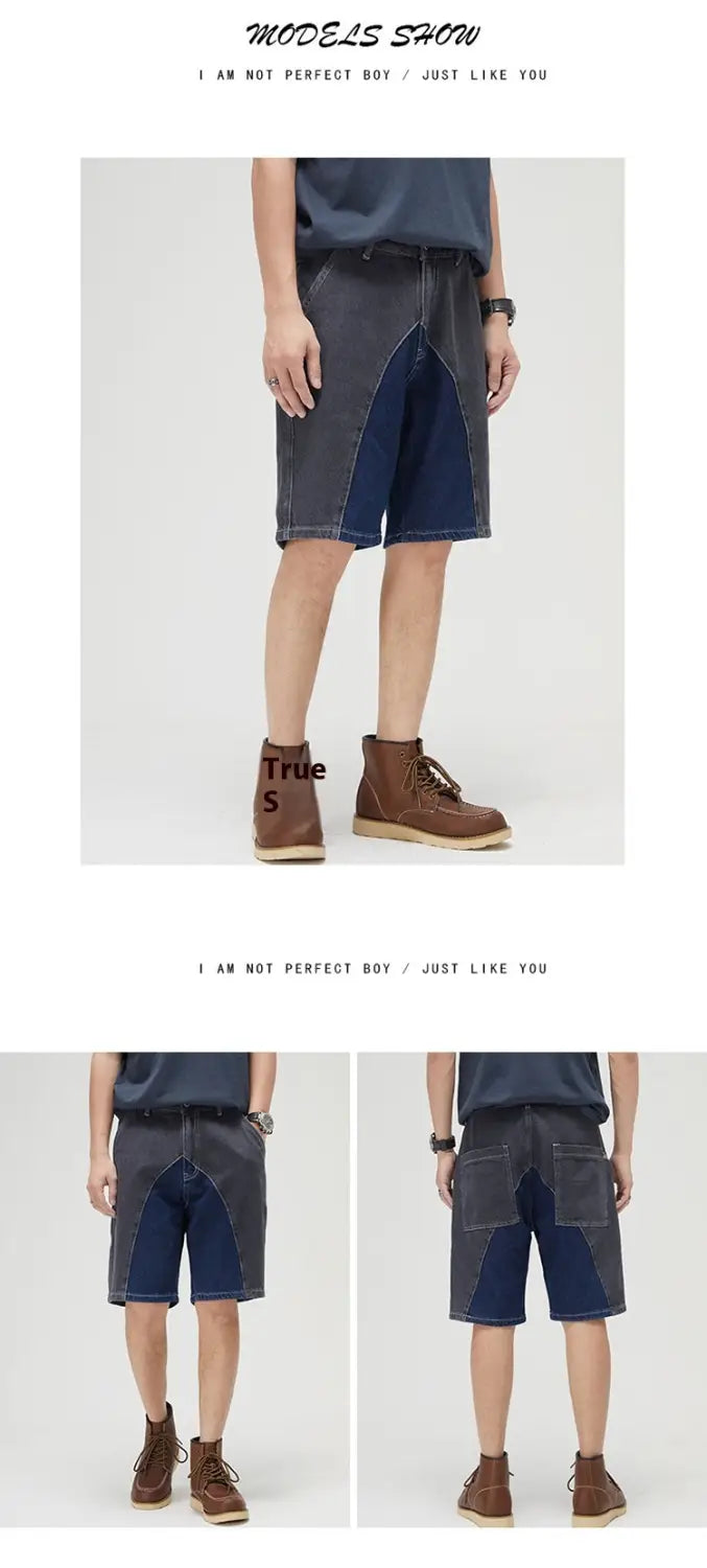 Men’s Casual Patchwork Denim Shorts