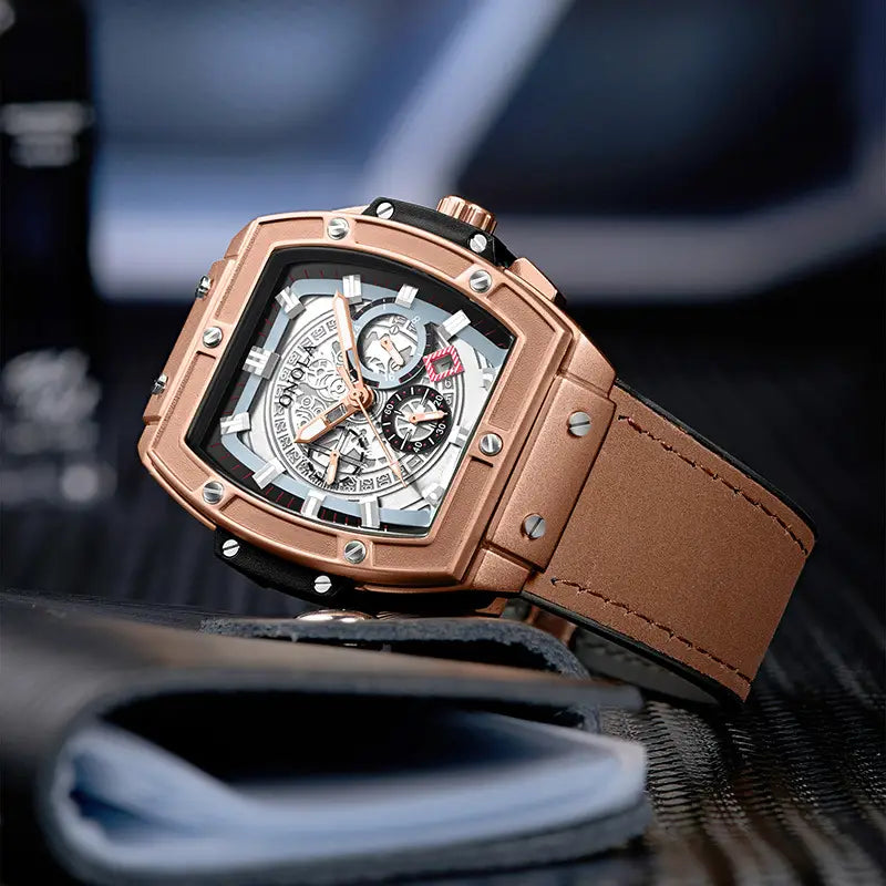 Barrel-shaped multi-function quartz men’s watch