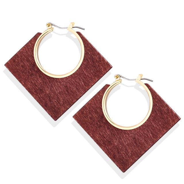 Maroon wooden square hoop earrings from the Earings Women Earrings Earring New Girls Set.