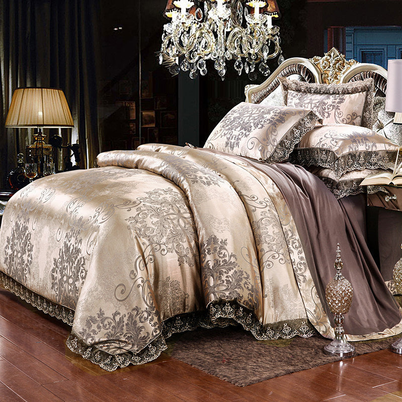 Jacquard Cotton Four-Piece Wedding Duvet Cover Cotton Bed Sheet Silk Satin