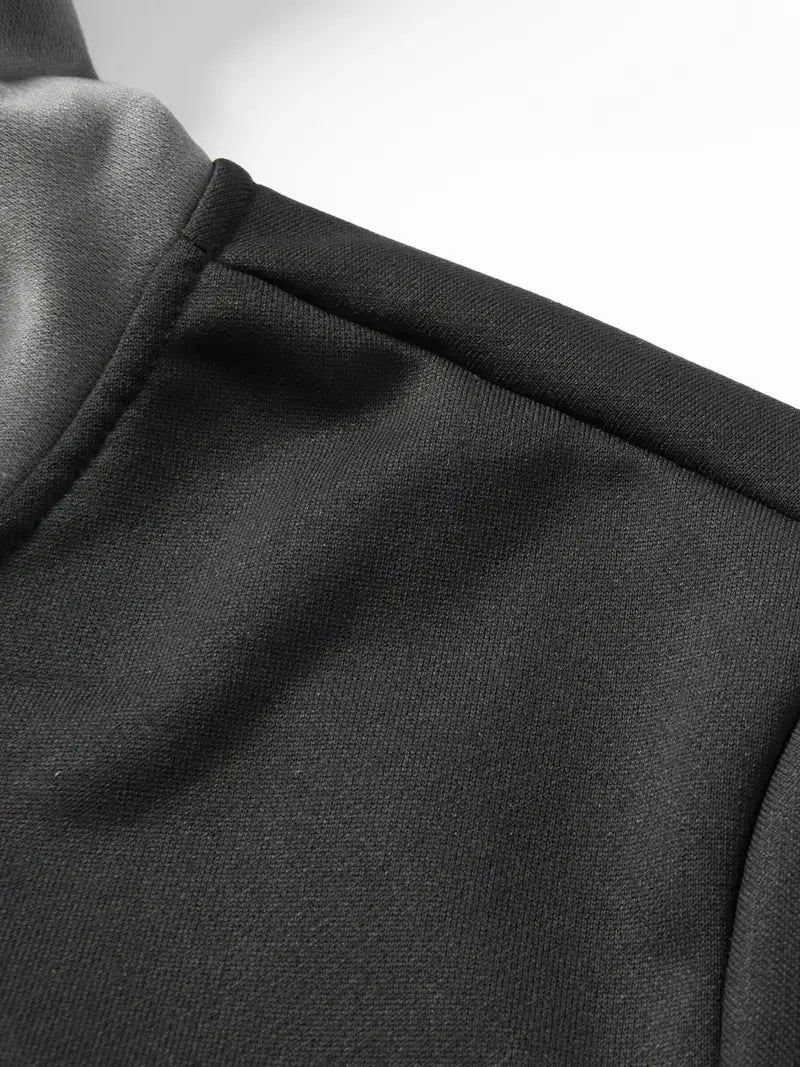 Men’s Contrast Color Hooded Pullover Drawstring Pocket Long Sleeve Sweater