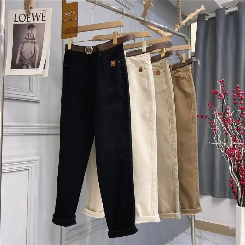 Plus Size Women’s High Waist Denim Thick Trousers