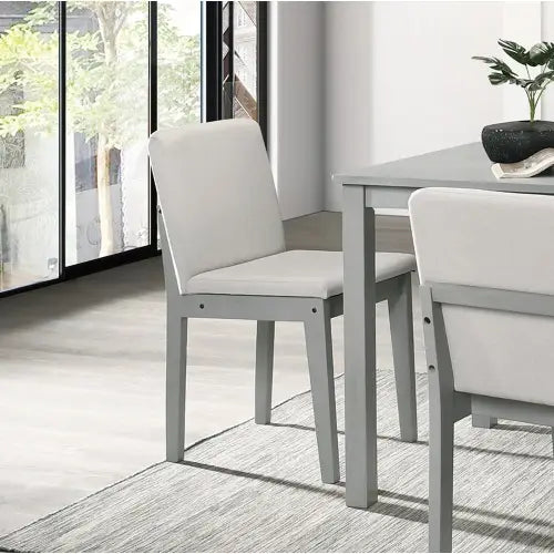 Grey Finish 5pc Dining Room Set Dining Table 4x Chairs Beige Fabric Chair