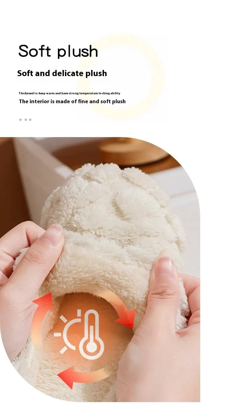 Home Fuzzy Slipper Unisex Cartoon Winter Plush Slipper Anti-Skid Soft Soled Cotton Shoes Comfy Outdoor Couple Slippers