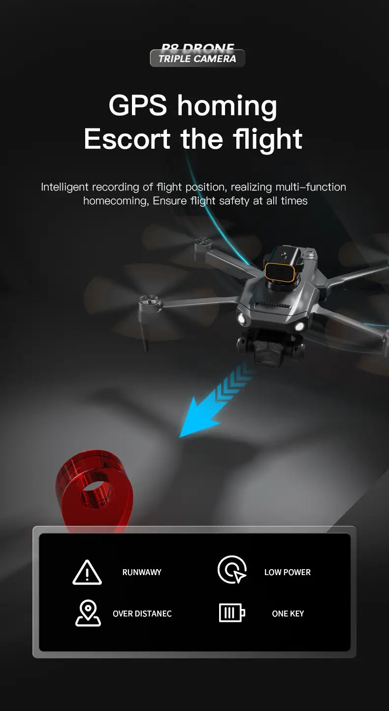 P8 Pro HD Aerial Photography Five Lens Obstacle Avoidance Drone Automatic Return GPS Quadcopter Remote Control Airplane