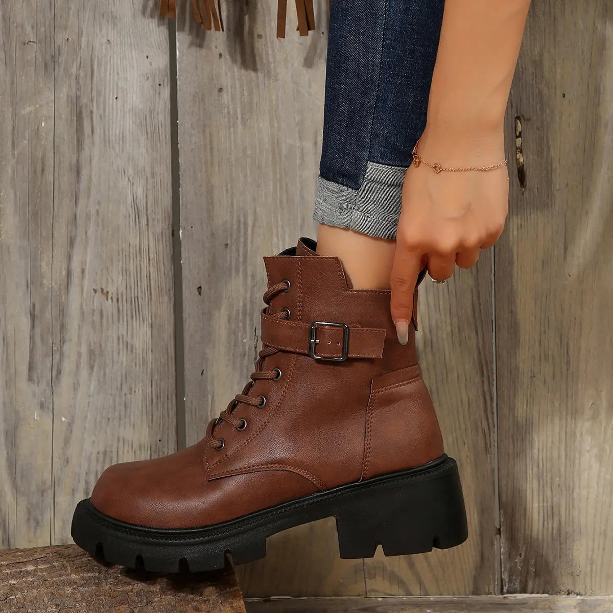 Martin Boots For Women Autumn And Winter New Plus Size Round Head Chunky Heel Casual Mid-calf