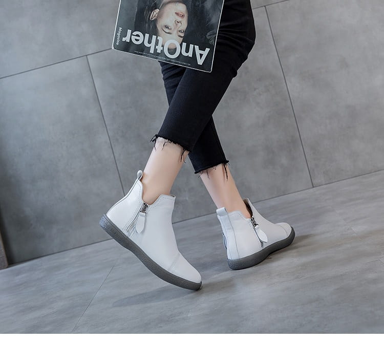 Velvet Padded All-matching Women’s Double Zipper White Shoes