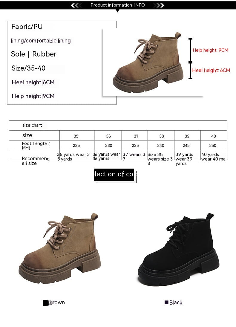 Women’s Thick-soled Lace-up Retro Matte Ankle Trendy Cool British Fan Boots