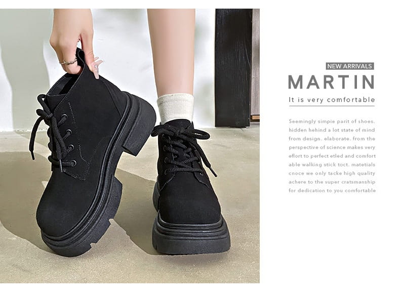 Women’s Thick-soled Lace-up Retro Matte Ankle Trendy Cool British Fan Boots