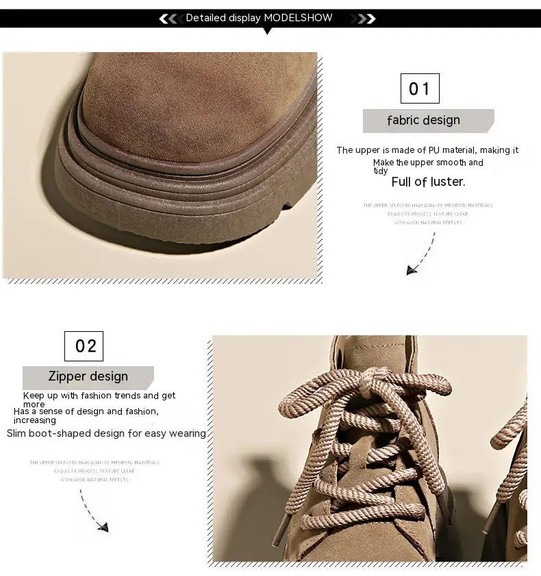 Women’s Thick-soled Lace-up Retro Matte Ankle Trendy Cool British Fan Boots