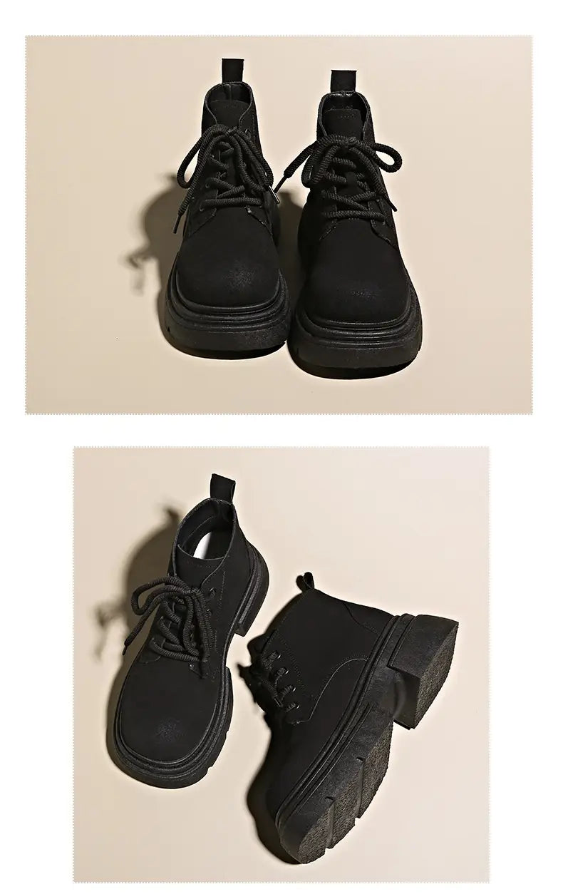 Women’s Thick-soled Lace-up Retro Matte Ankle Trendy Cool British Fan Boots