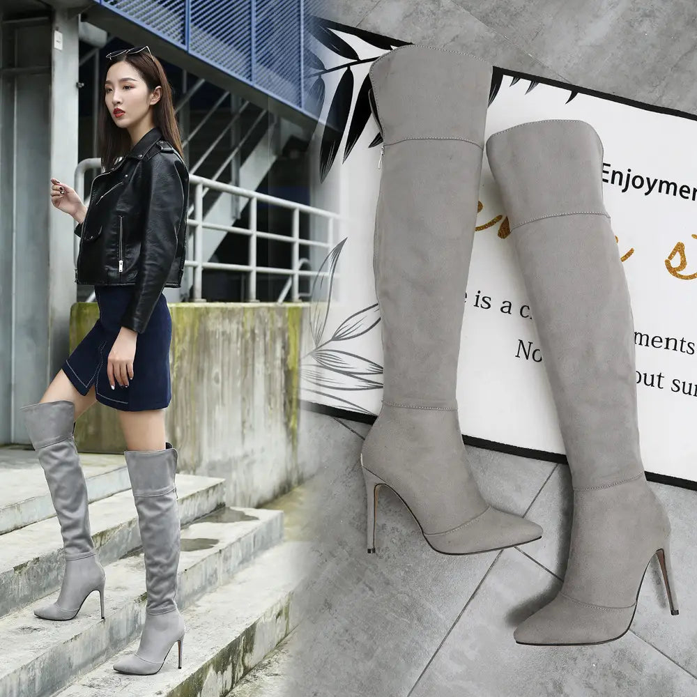 Stiletto Heel Pointed Toe 32-46 Size Over The Knee Boots