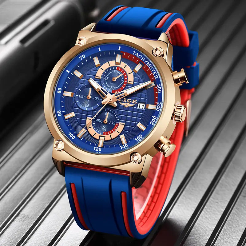 New Creative Design Blue Watches Men Luxury Quartz Wristwatch Stainless Steel Chronograph Sport Men Watch Relogio
