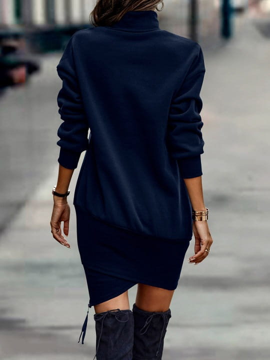 Long Sleeve Dress Solid Color High Neck Cross Short Dress Womens Clothing
