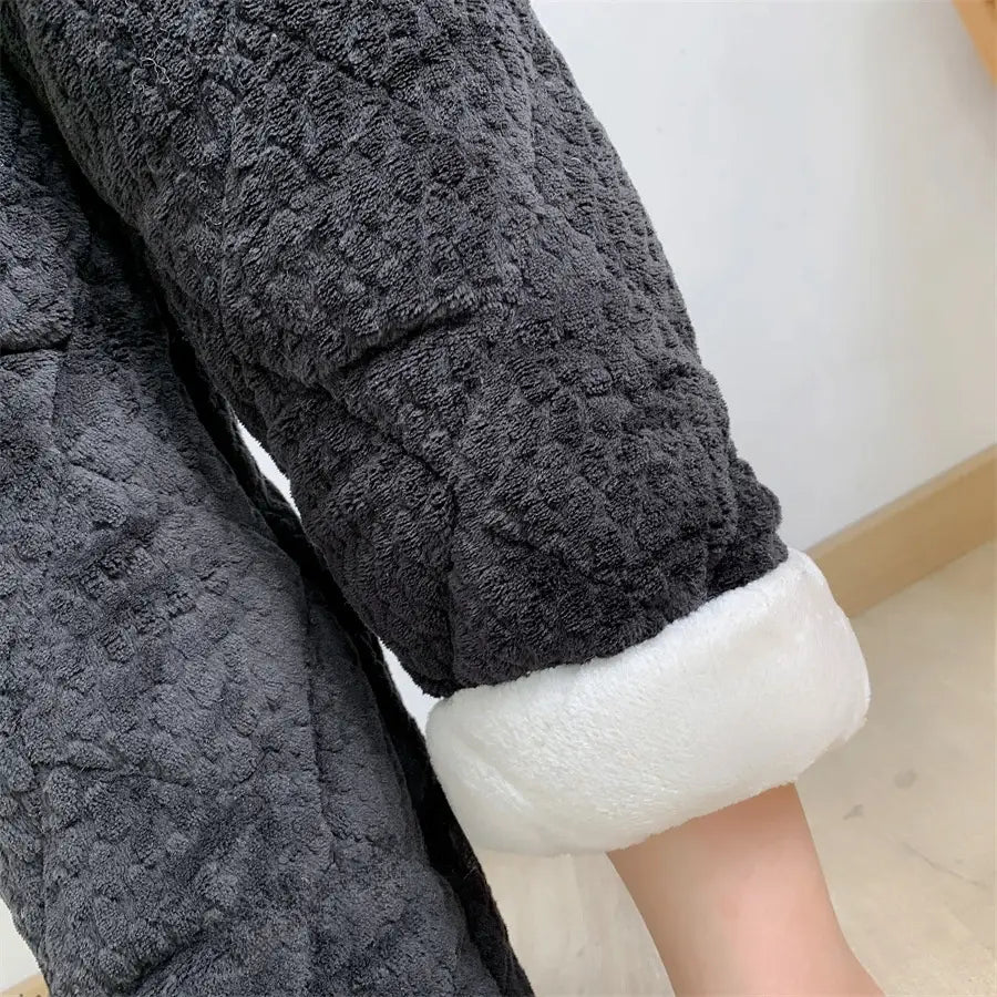 Couple Pajamas Men’s And Women’s Autumn And Winter Three-layer Thickened Cartoon Flannel Warm Loungewear Suit