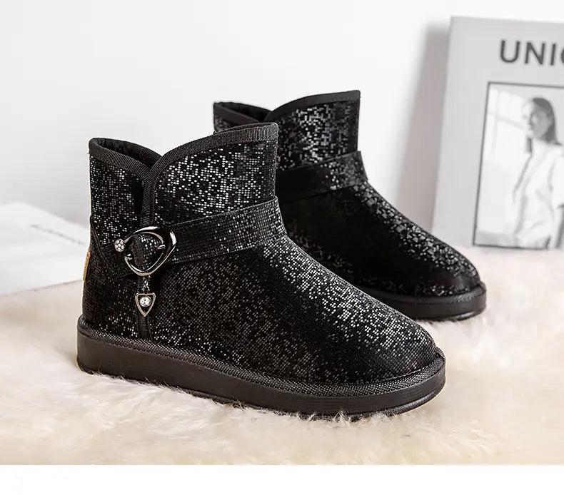 Snow Boots Women Winter Fleece-lined Thicken One Pedal Cotton Shoes Women Ankle Boots