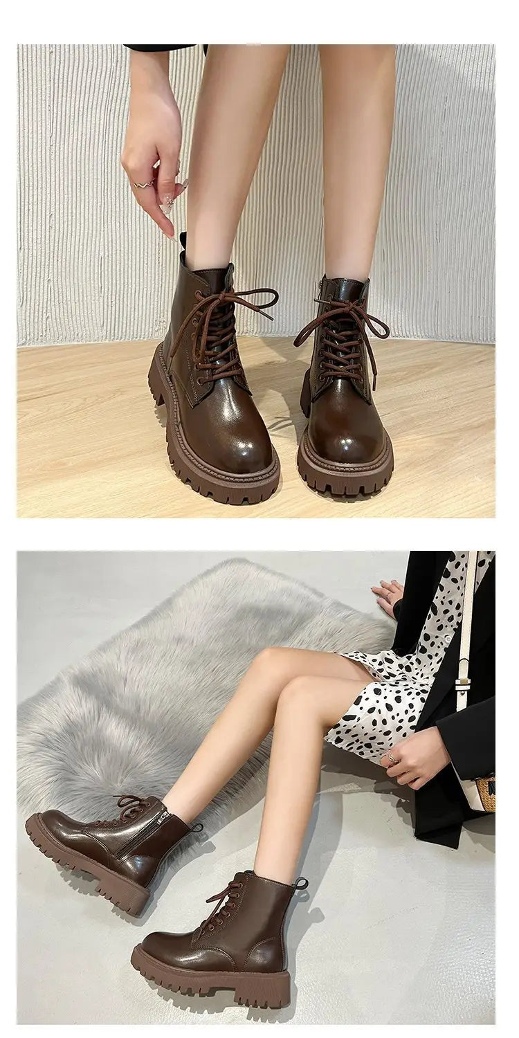 British Style Martin Boots For Women Fleece-lined Platform