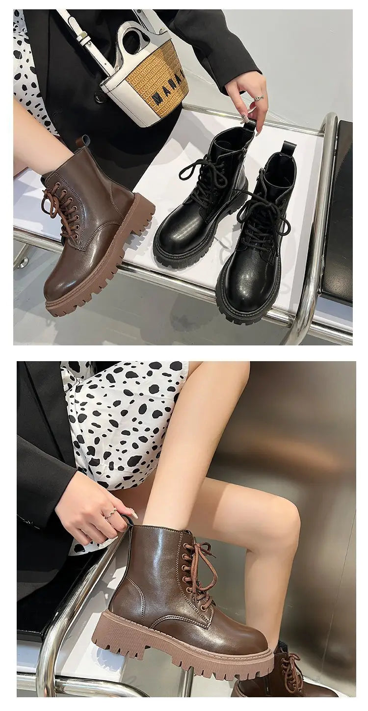 British Style Martin Boots For Women Fleece-lined Platform