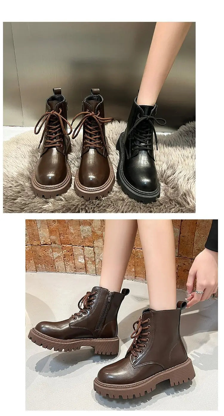 British Style Martin Boots For Women Fleece-lined Platform