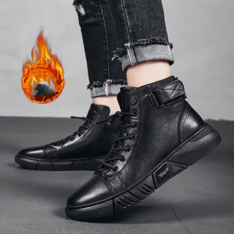 Men’s New Leather Plush Martin Boots Casual