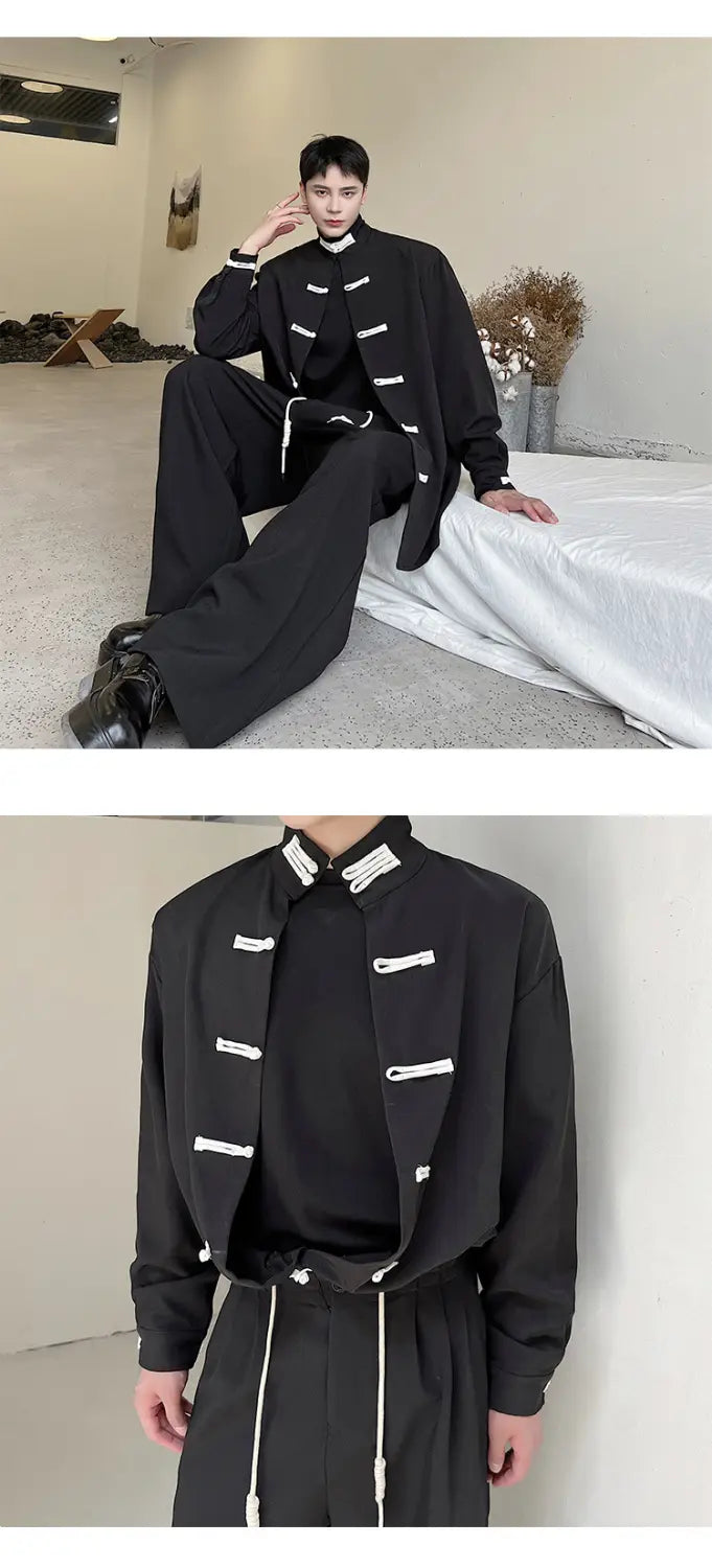 High Street Retro Buckle Collar Shirt Coat Men