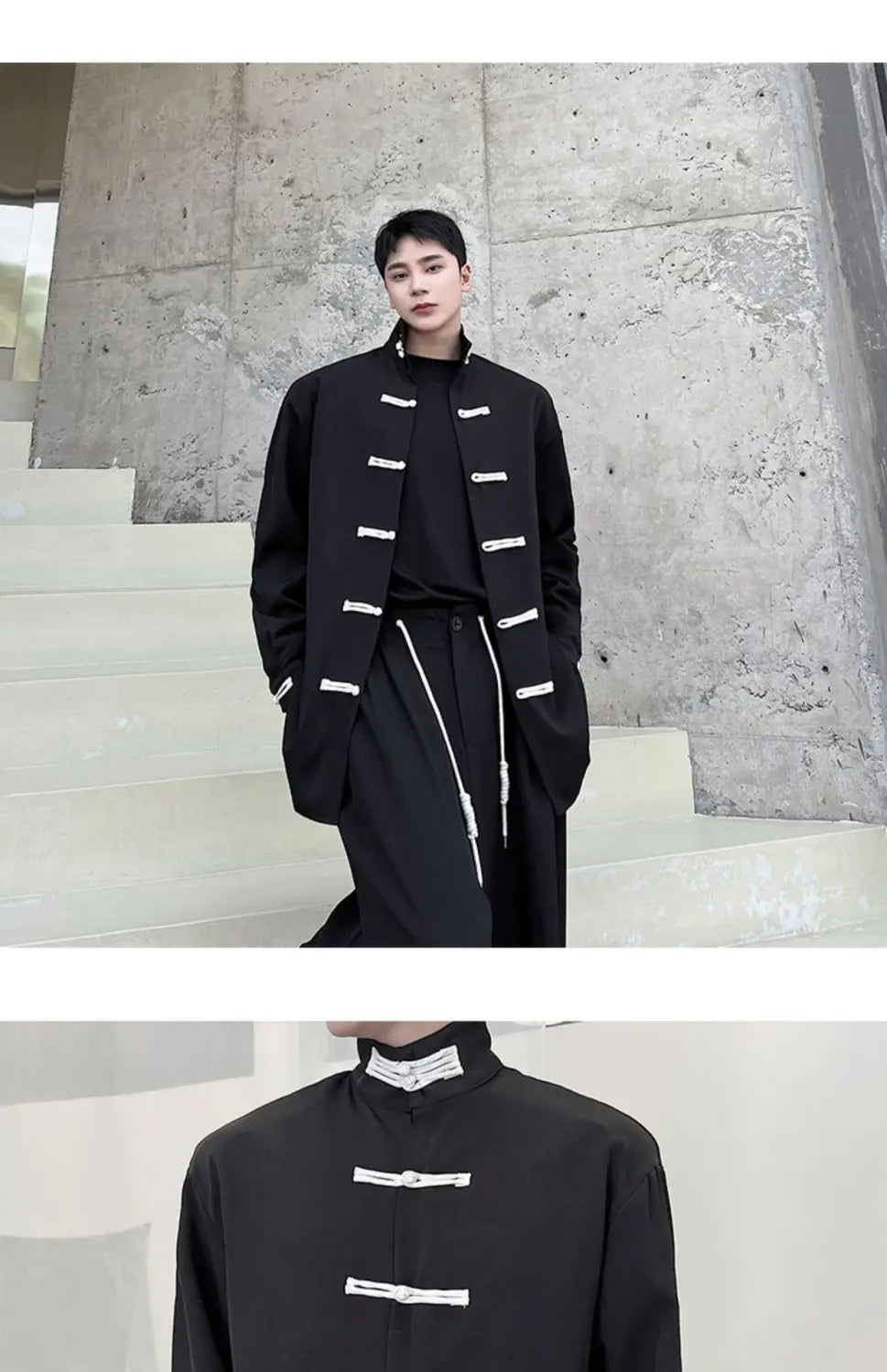 High Street Retro Buckle Collar Shirt Coat Men