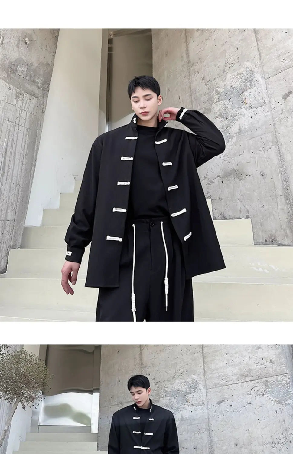 High Street Retro Buckle Collar Shirt Coat Men