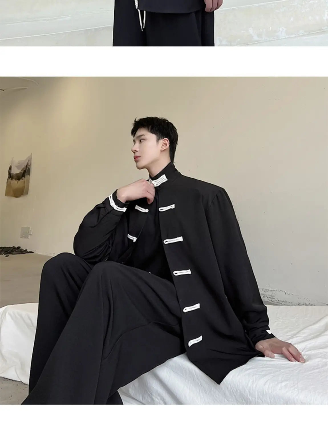 High Street Retro Buckle Collar Shirt Coat Men