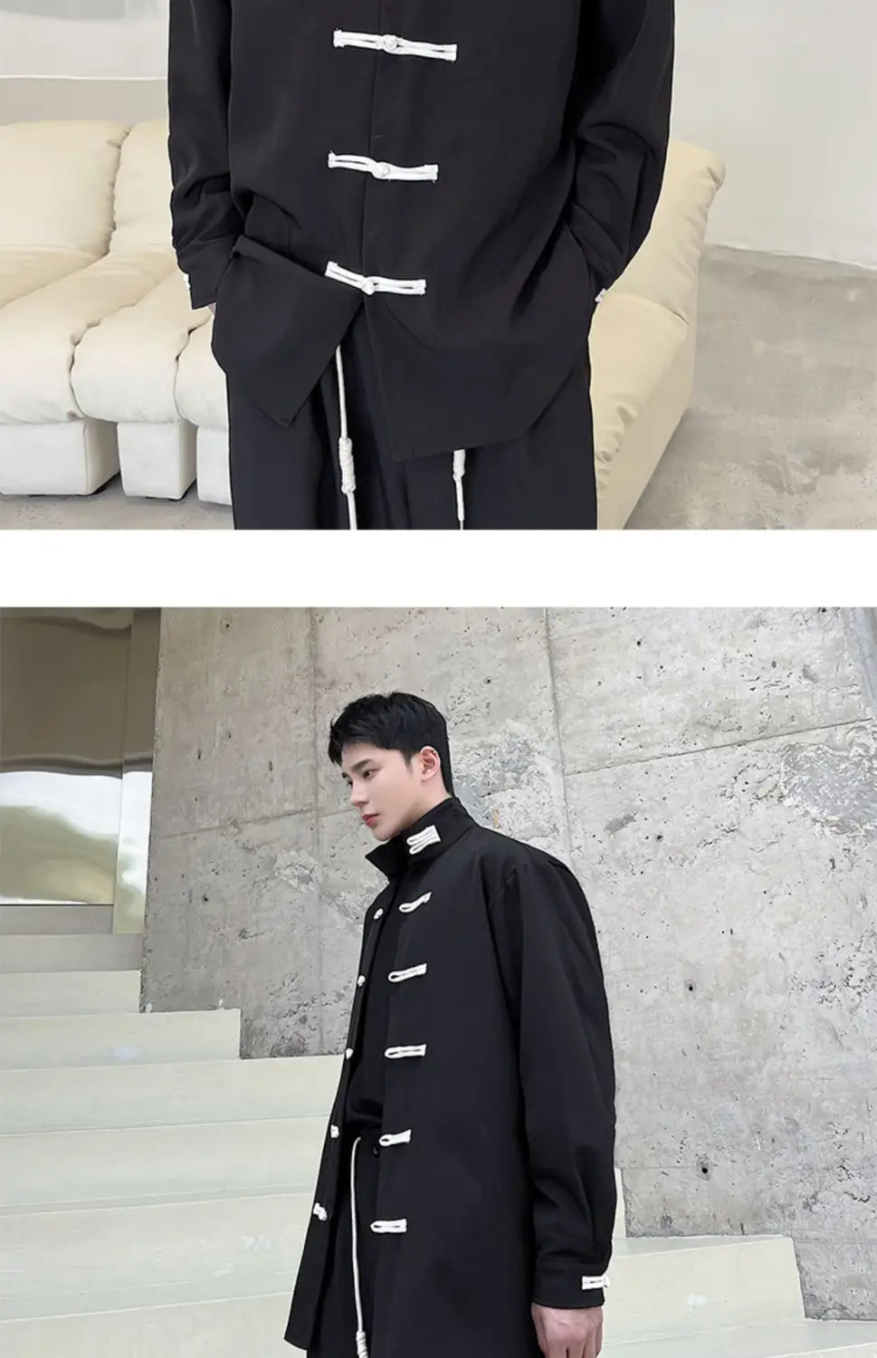 High Street Retro Buckle Collar Shirt Coat Men