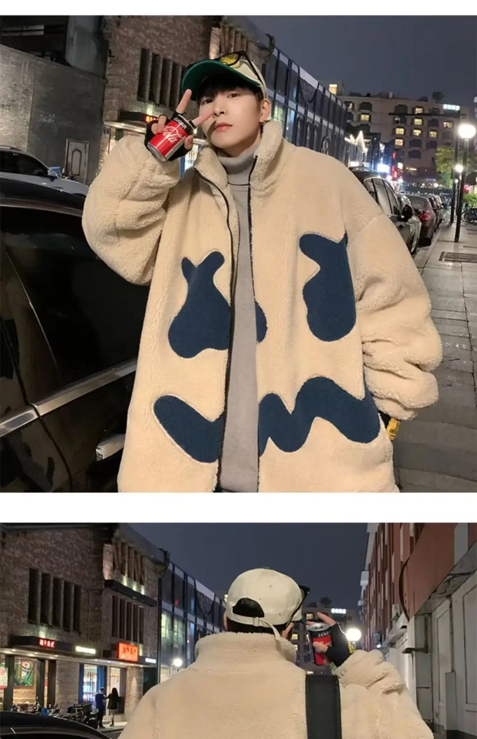 Stand Collar Winter Fleece-lined Thickening Embroidery Loose All-match Lamb Wool Coat For Men