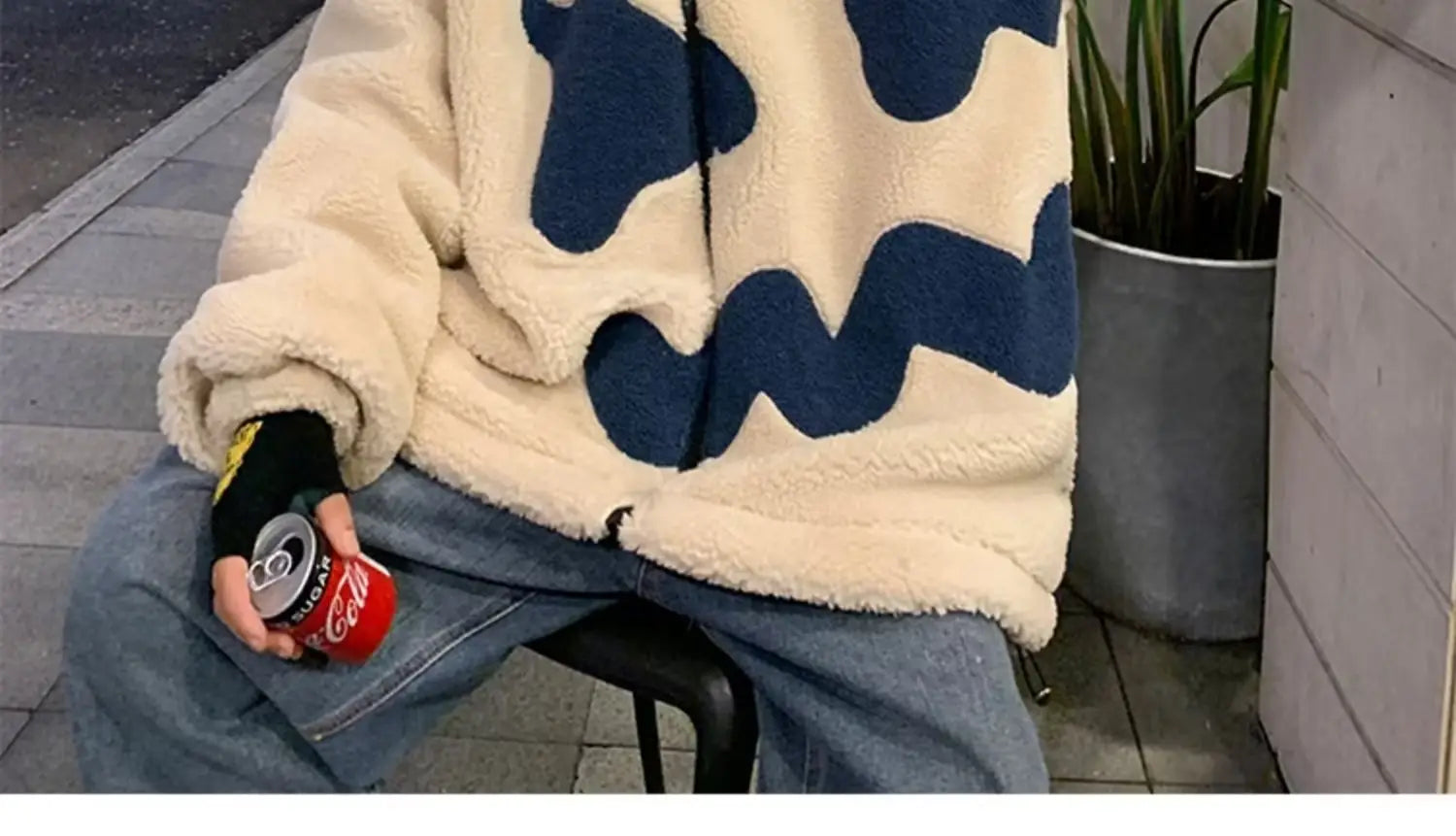 Stand Collar Winter Fleece-lined Thickening Embroidery Loose All-match Lamb Wool Coat For Men