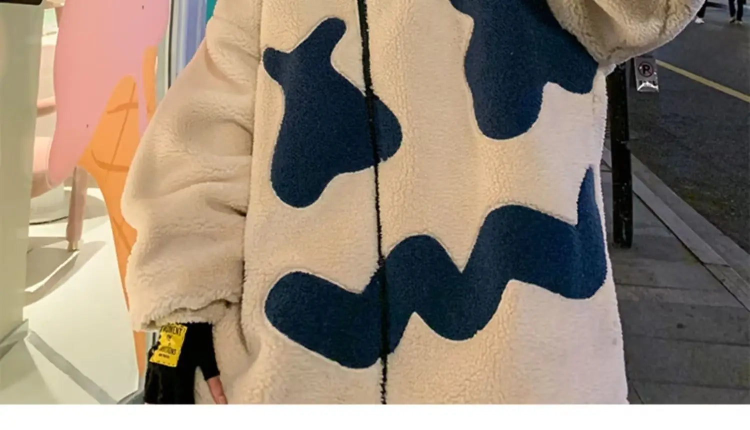 Stand Collar Winter Fleece-lined Thickening Embroidery Loose All-match Lamb Wool Coat For Men