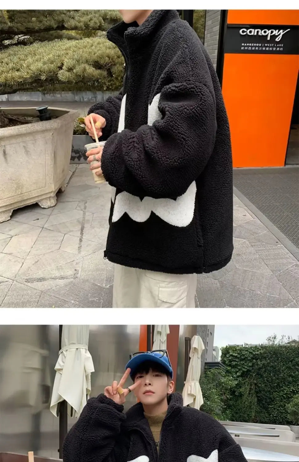 Stand Collar Winter Fleece-lined Thickening Embroidery Loose All-match Lamb Wool Coat For Men