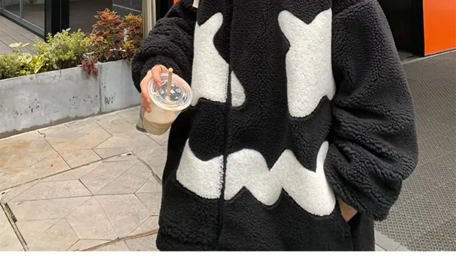 Stand Collar Winter Fleece-lined Thickening Embroidery Loose All-match Lamb Wool Coat For Men